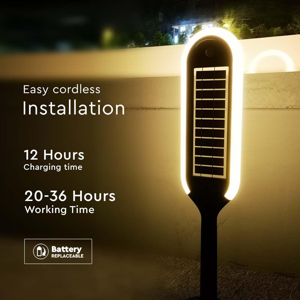 5W Solarny słupek ogrodowy z czujnikiem ruchu, Barwa:3000K, Obudowa: Czarna, VTAC, SKU 6666