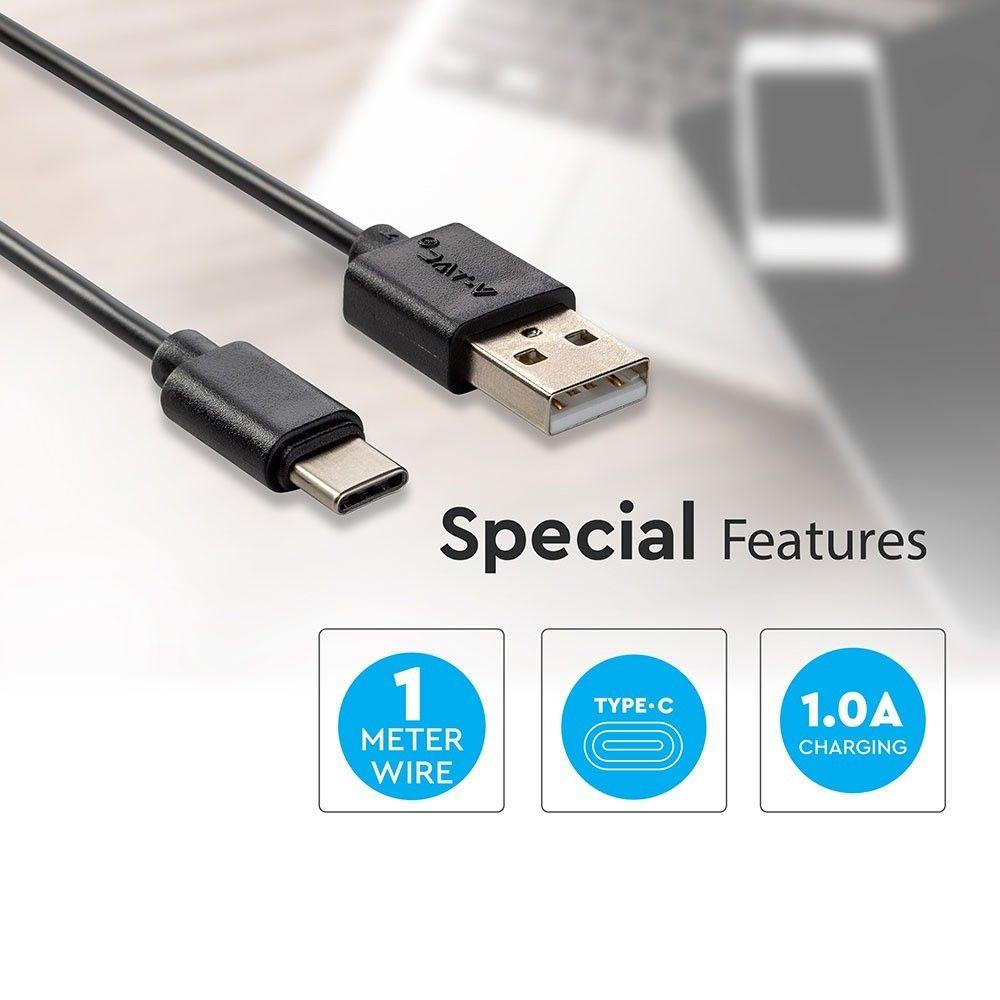 VT-5302 1M TYPE-C USB CABLE-BLACK(PEARL SERIES)