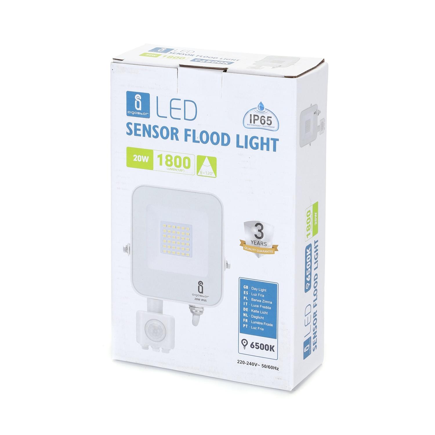 LED Floodlight with Sensor White 20W