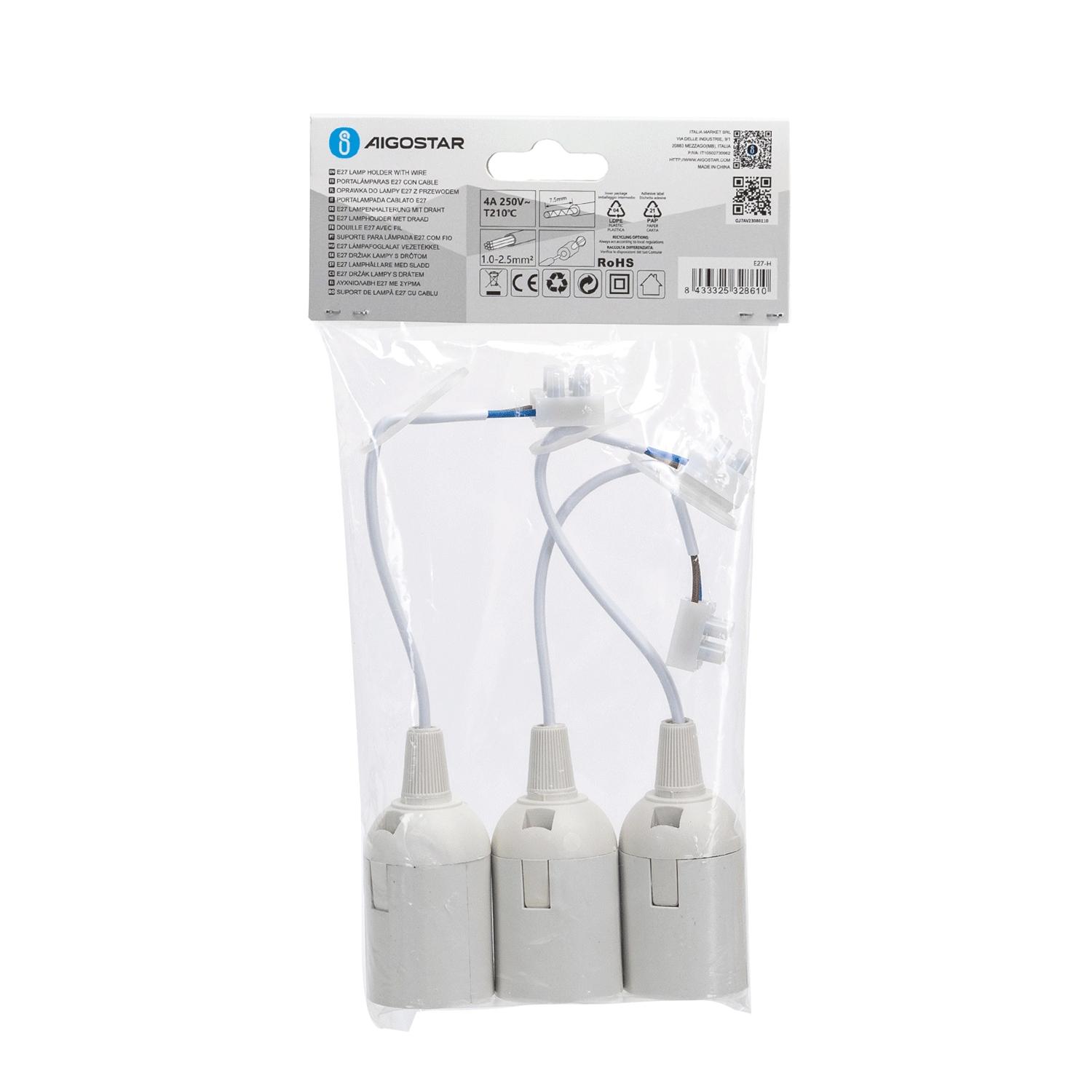 E27 plastic lamp holder with wiring terminal white 3pcs