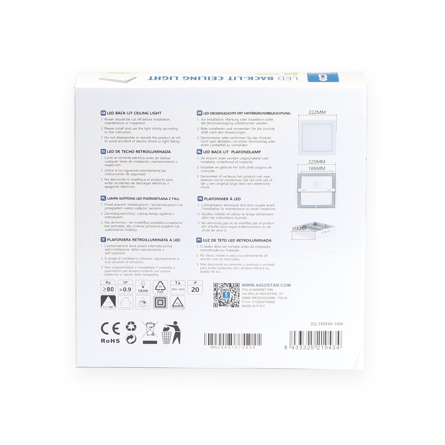 E6 LED  Surface-mounted Square Downlight 18W Natural Light