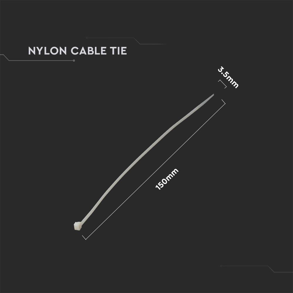 CABLE TIE 3.5*150mm WHITE (FLAMABILITY MATERIAL RATING - UL94-V2) 100PCS/PACK