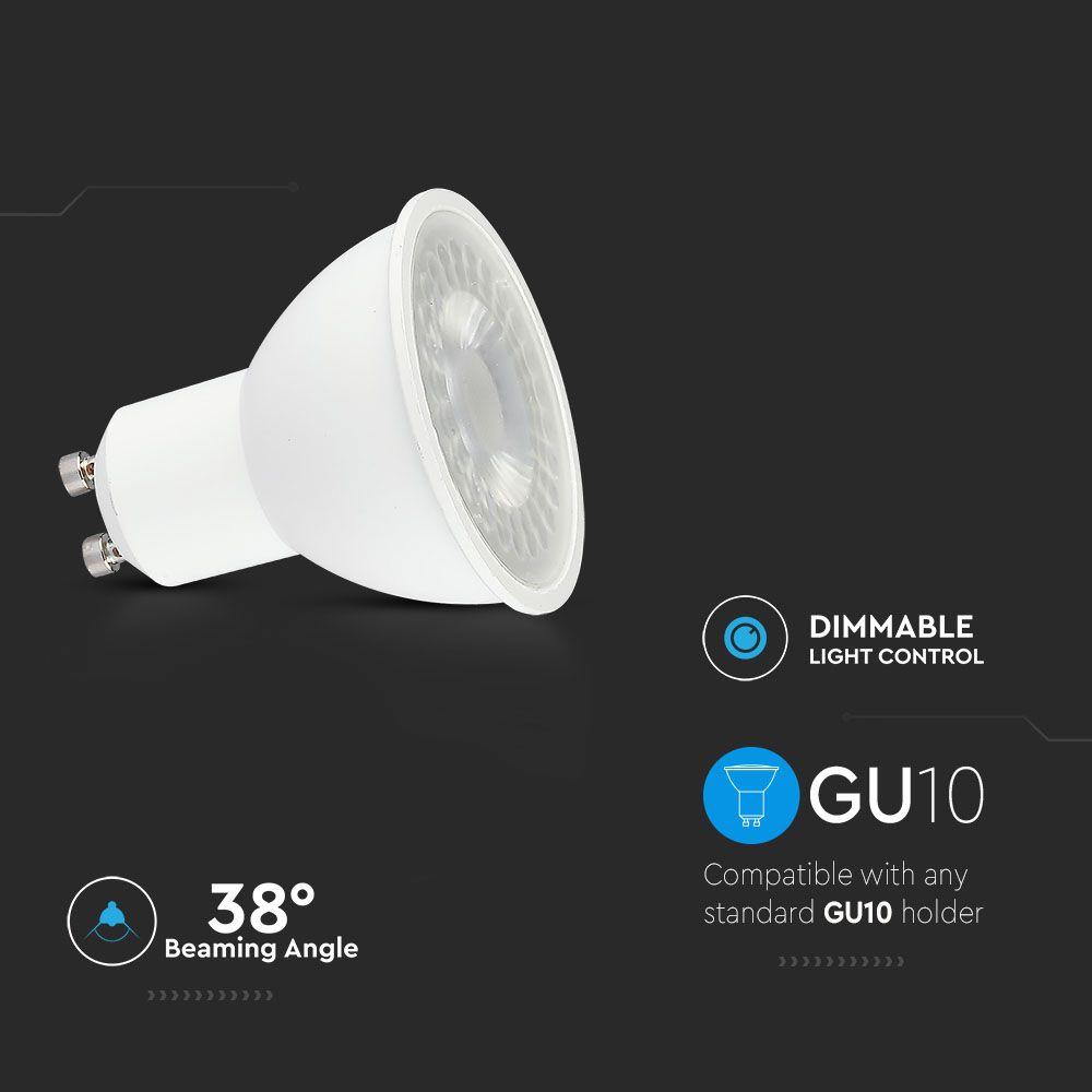 6.5W GU10 Żarówka LED , Kąt: 38', Barwa:4000K,  Ściemniana, Blister 2 szt., Trzonek: GU10, VTAC, SKU 7307